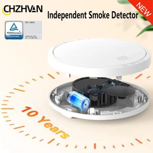 CHZHVAN 독립형 연기 감지기, 10년 배터리 내장, 가정용 보안 보호 시스템 화재 감지기 경보