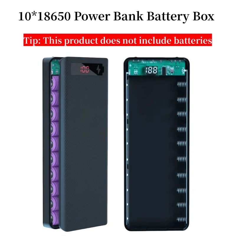 10*18650 전원 은행 배터리 박스 홀더 iPhone Xiaomi Huawei 18650 배터리 케이스 용 휴대용 듀얼 USB 유형 C 충전 쉘