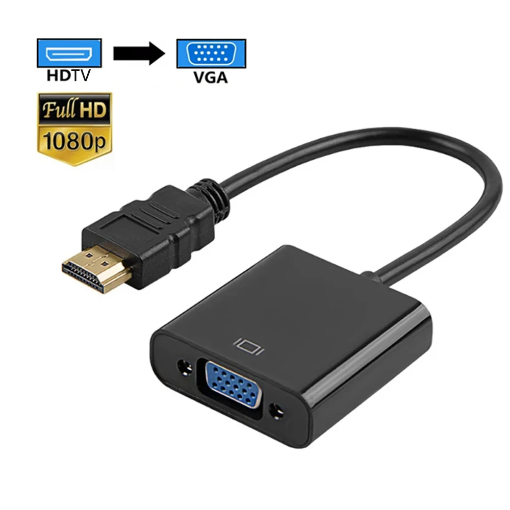 HD 1080P HDMI to VGA 케이블 컨버터 (오디오 전원 공급 포함) HDMI 남성 to VGA 여성 컨버터 어댑터 (태블릿, 노트북, PC, TV용)