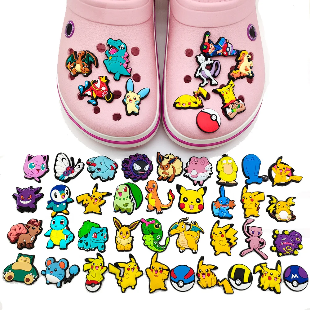 10/20/27/57Pcs 애니메이션 포켓몬 피카추 스니커즈 버클 Kawaii Charizard Squirtle 홀 슬리퍼 액세서리 Decration 버클 선물