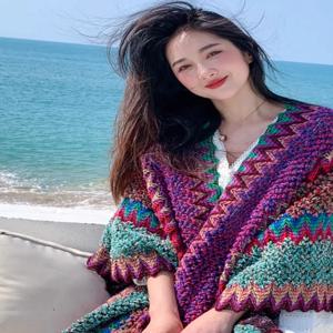 여행 보헤미안 스타일 여성용 숄 사진 촬영 소품 양링지링 스카프 민족풍 패션 롱 직사각형 선가드 단색
