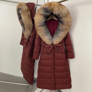 OFTBUY 리얼 퍼 재킷 여성용 신상 롱 패딩 재킷 2025 겨울 따뜻한 화이트 덕 다운 재킷 여성용 천연 여우털 코트 파카