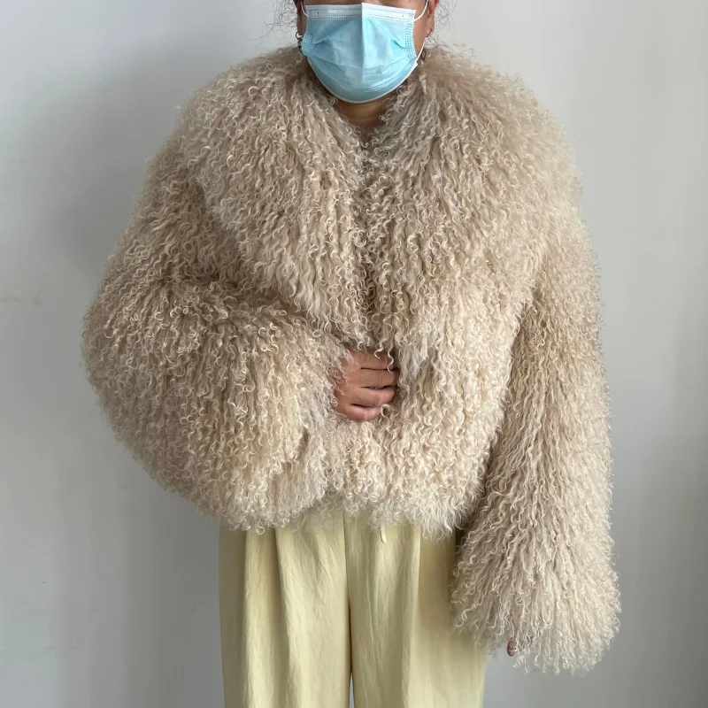 베이지루 여성용 리얼 몽골리안 퍼 겨울 코트 두꺼운 따뜻한 패셔너블 재킷 고품질 턴다운 칼라
