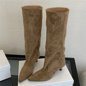 Eilyken 겨울 스트리트 스타일 지적 발가락 무릎 높이 부츠 여성 낮은 굽 신발 여성 롱 부츠 Zapatos De Mujer