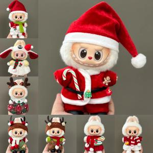 15-17CM 라부부 의류용 인형 옷 메리 크리스마스 모자 스카프 엘크 눈사람 세트 미니 봉제 인형 액세서리 새해 드레스 선물