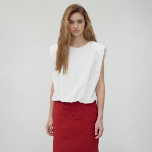 PADDED SHOULDER BLOUSE - WHITE