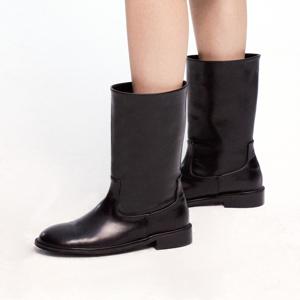 [벨트포함 단독구성][정상가:214,000원] 2Colors_핸드메이드 와이드 클래식 미들 부츠 천연가죽 ver｜KM009L