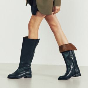 [정상가:168,000원] KM126 핸드메이드 투 톤 슬릿 세미 롱 부츠