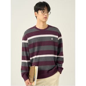 소프트 코튼 볼드 스트라이프 라운드넥 티셔츠  와인 (BC5941C22Z)