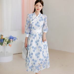 (~XXL까지) 안다미로 생활한복 레이스 배색 원피스 한복 명절 모임룩 스페셜 단독디자인 빅사이즈