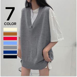 [브리치]  / 박스핏 브이넥 니트 뜨개 조끼 롱 베스트/ 7컬러