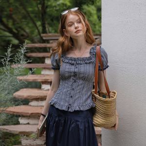 DA_Boat neck short-sleeved top_2color