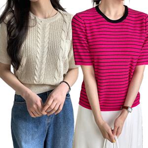 여성 여름 반팔 니트티셔츠 50종 7부 카라 오피스룩 데이트룩