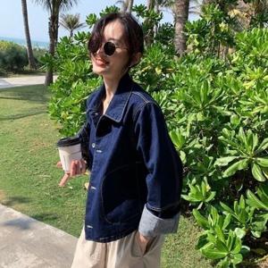 여성 자켓/굿파트너 장나라 데님 자켓 다크 블루 사복 패션 레트로 봄 가을 루즈핏 캐주얼