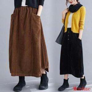 골덴 롱스커트 코듀로이 날씬 루즈핏 벌룬 스커트 빅 사이즈 맘옷 포켓 빈티지
