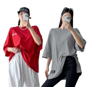 여성 여름 오버핏 반팔티셔츠 50종 박스티 루즈핏 데일리 프린팅 캐주얼 면 롱 빅사이즈
