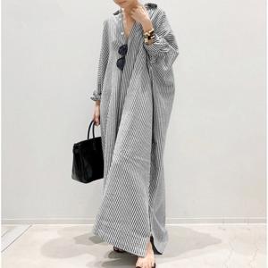 여성 오버핏 긴팔 스트라이프 맥시 셔츠원피스 빅사이즈 롱원피스