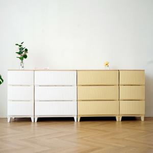 에버 라탄 우드상판 서랍장 와이드 3단 드레스룸 인테리어 수납 정리함 플라스틱 수납장 (4 Color)
