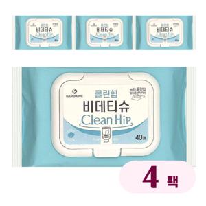 넓고 도톰한 클린힙 비데 티슈 물티슈 화장실용 비데용 캡형 40매 4개 클린힙 일회용변기커버2매증정