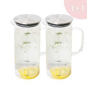 퓨어 스텐 뚜껑 내열 유리 물병 1L 2개 세트
