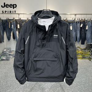 지프 JEEP SPIRIT  남녀공용 봄 가을용 후드 반집업 트레이닝 운동복 바람막이
