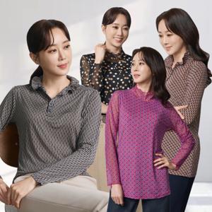 빅사이즈 엄마옷 중년여성 스위티 블라우스 4종 기하학 패턴 프릴 셔츠 긴팔 봄 가을 마담 60대 50대 40대