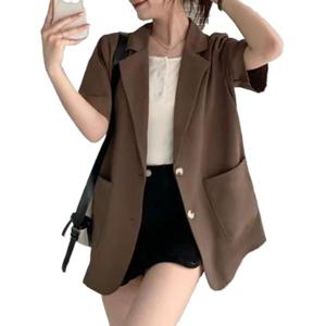 여성 카라넥 반팔 정장 재킷 루즈핏 세련된 직장인 통근 버튼 자켓