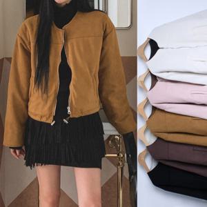 여성 스웨이드 투웨이 집업 패딩 점퍼 숏 크롭 자켓 세무 누빔 스트링 가을 간절기 겨울
