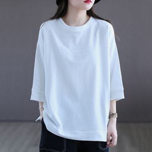 KNMAT순면칠부티셔츠 여 반팔 여름 여자 7부 무지 면티 반팔 맨투맨 티셔츠1+1