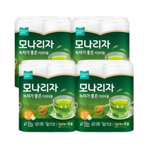 모나리자 녹차가좋은 키친타올 천연펄프 150매 4롤 4팩 (총16롤) 유기농 녹차잎 첨가