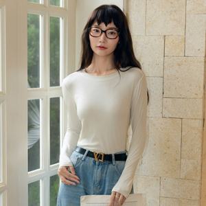 1+1 라이오셀 정숄더 라운드넥 기본 티 여성 - 가을겨울 솔리드 컬러 이너웨어 슬림핏 긴팔 티셔츠 상의
