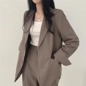 캐주얼 고급스러운 정장 코트 여 춘추 신상 스타일리쉬 루즈핏 빈티지 스몰 정장 상의+바지 투피스