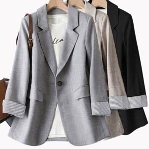150KG M-5XL 빅사이즈 캐주얼 정장자켓 배색 데일리 고급스러운 여성 양복 코트 3컬러