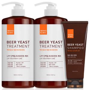 모노카라 맥주효모 단백질 헤어 트리트먼트 린스 헤어팩 1000ml 2개+샴푸 200ml 1개