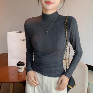 1+1 봄가을 이너웨어 상의 하이넥 - 가을겨울 레이어드 탑 여성 외출용 신상 긴팔 캐주얼 미니멀