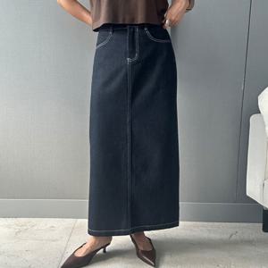 하이웨스트 롱 청치마 H라인스커트 스티치 생지 데님롱스커트