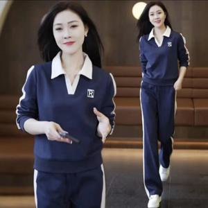 트레이닝복 추리닝 여성 스팟 캐주얼 봄 가을 스포츠수트 슬림 심플한 셔츠 스웨트팬츠 투피스 세트