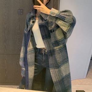 SUTA ~4XL 체크 코트 봄가을겨울 여성 모직 체크 롱셔츠 자켓 남방 코트 코트