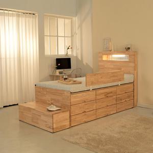 브래티 슈퍼싱글 1350 3단 수납형 LED 침대 참죽 원목 프레임 (