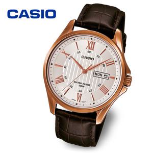 카시오 CASIO 로마자 데이데이트 MTP-1384L-7A 남성 가죽시계