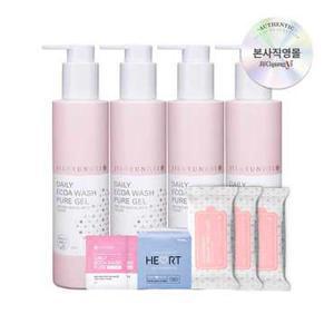 [쿠폰5%][9/18단하루] 질경이 순한 여성청결제 에코아 워시 퓨어젤 200ml x4개+페미닌 티슈 x3개+팬티라이너+퓨어젤 샘플 x2개