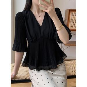 [클라셰] 플리츠브이쉬폰블라우스_B5M0575