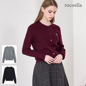 로코엘라 마크 엠브로이드 라운드 니트 여성 가디건