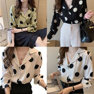 로로비 / 로로비 여성 폴카 토트 브이넥 셔츠 루즈핏 LS0445