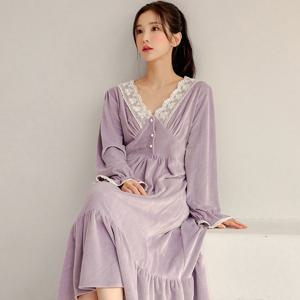 바풀 LL33079-31 여성잠옷 밍크 스판 홈드레스 파자마 원피스 잠