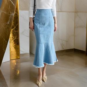 여자 데님 진 스커트 인어공주 그런지 롱스커트