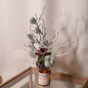 크리스마스 장식 화병 LED 스노우베리 set 37cm (DIY) 소품 테이블 탁상용 오브제 행사 촬영 꾸미기 겨울