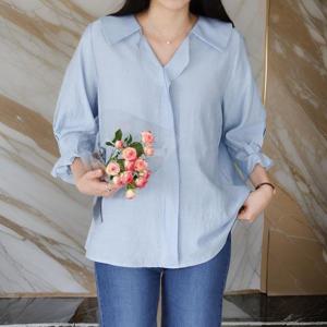 [다잇템]여자 카라넥 들러리룩 웨딩 핀턱 칠부 블라우스
