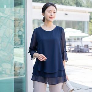 여성 엄마옷 모슬린 라운드 쉬폰 7부 티셔츠 TS304016 중년여성의류/50대/60대/마담/빅사이즈/할머니옷