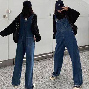 [오노마] ONM 여성 진청 데님 오버롤 멜빵바지 통바지 와이드핏